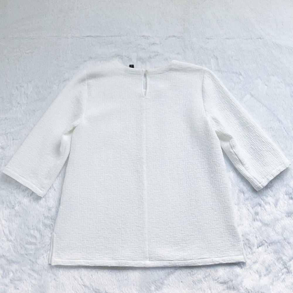 Like New Eileen Fisher White Tencel & Organic Cotton Honeycomb Box Top - Picture 6 of 8